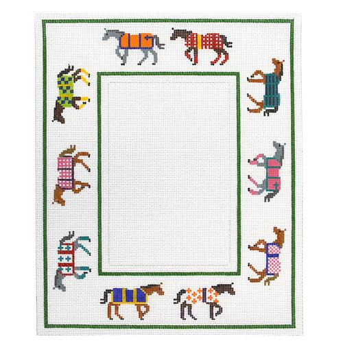 Horses With Blankets Frame Painted Canvas The Meredith Collection - 1