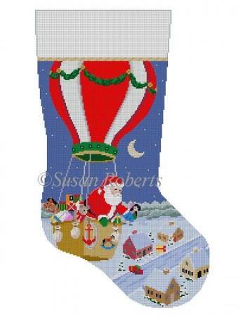 Hot Air Balloon Delivery Stocking Painted Canvas Susan Roberts Needlepoint Designs Inc. - 1