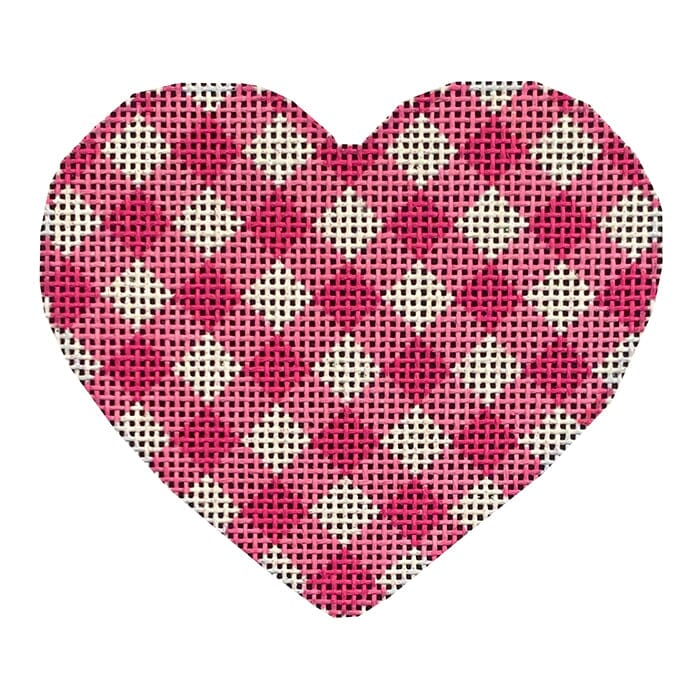 Hot Pink Gingham Heart Painted Canvas Whimsy & Grace - 1