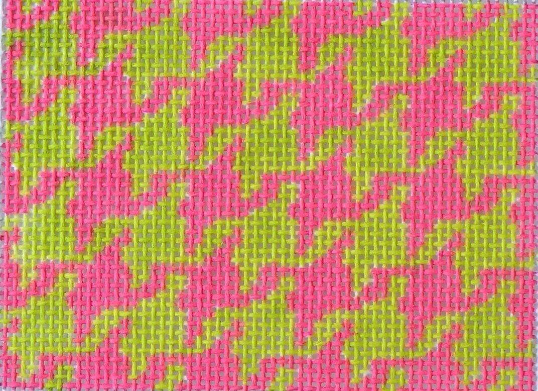 Houndstooth Hot Pink & Lime Painted Canvas Kate Dickerson Needlepoint Collections - 1