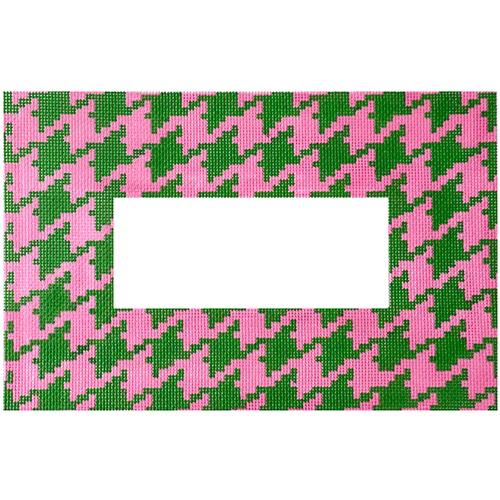 Houndstooth w/ Monogram Space Pink & Green Painted Canvas Kate Dickerson Needlepoint Collections - 1