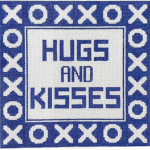 Hugs and Kisses Pillow Blue Painted Canvas Doolittle Stitchery - 1