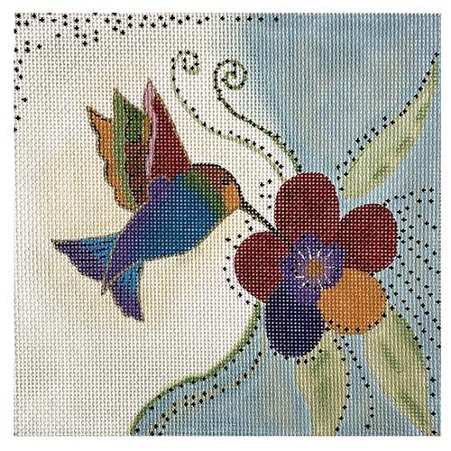Hummingbird & Flower handpaintd 18 mesh Needlepoint Canvas by Laurel Burch  Danji