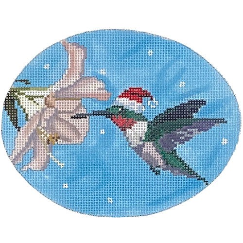 Hummingbird Santa Oval Painted Canvas Scott Church Creative - 1