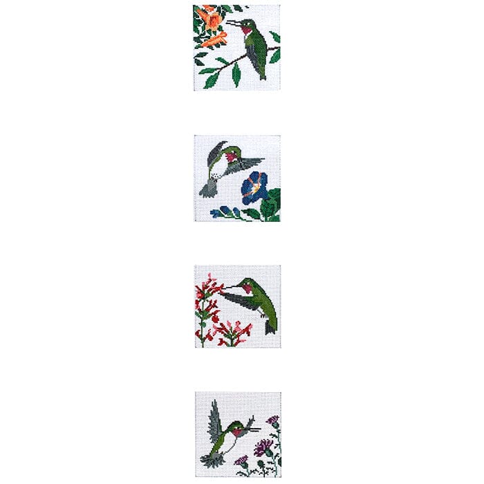 Hummingbirds Set of 4 Coasters Painted Canvas Susan Roberts Needlepoint Designs Inc.