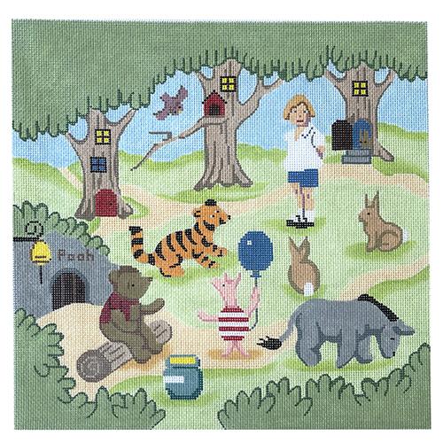 Hundred Acre Wood Scene Painted Canvas Silver Needle - 1