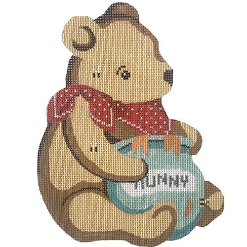 Hunny Bear Ornament Painted Canvas Silver Needle - 1
