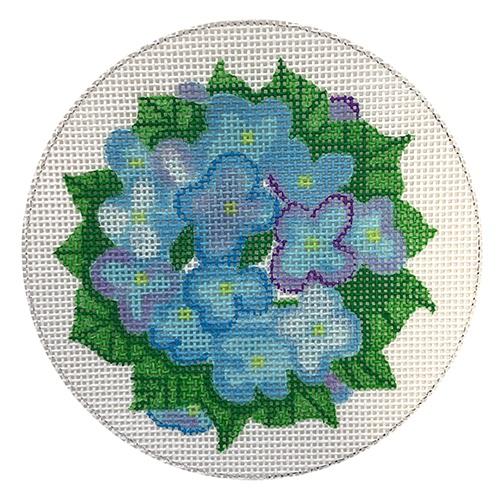Hydrangeas 4" Round Painted Canvas Kate Dickerson Needlepoint Collections - 1