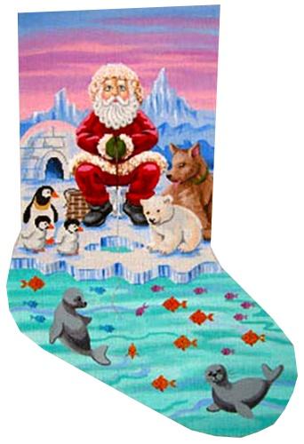 Ice Fishing Santa Stocking Painted Canvas Labors of Love Needlepoint - 1