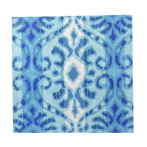 Ikat VI Damask in Turquoise Painted Canvas PLD Designs - 1