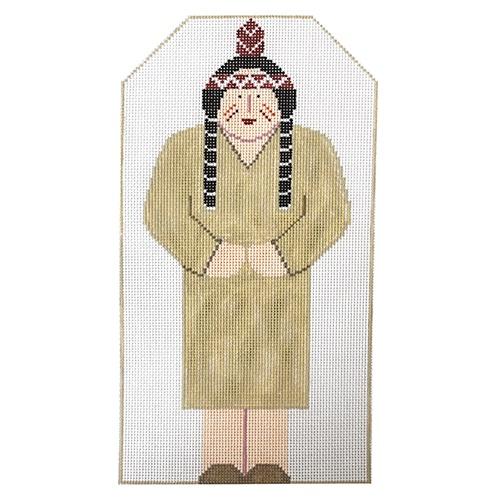 Indian Lady w/ Indian Corn Button w/ Stitch Guide Painted Canvas Kathy Schenkel Designs 