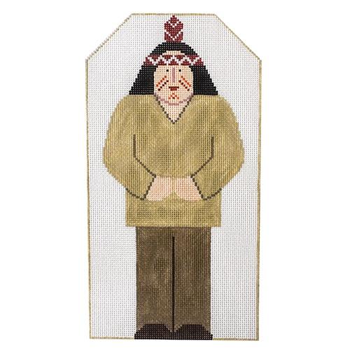 Indian Man w/ Acorn Button w/ Stitch Guide Painted Canvas Kathy Schenkel Designs 