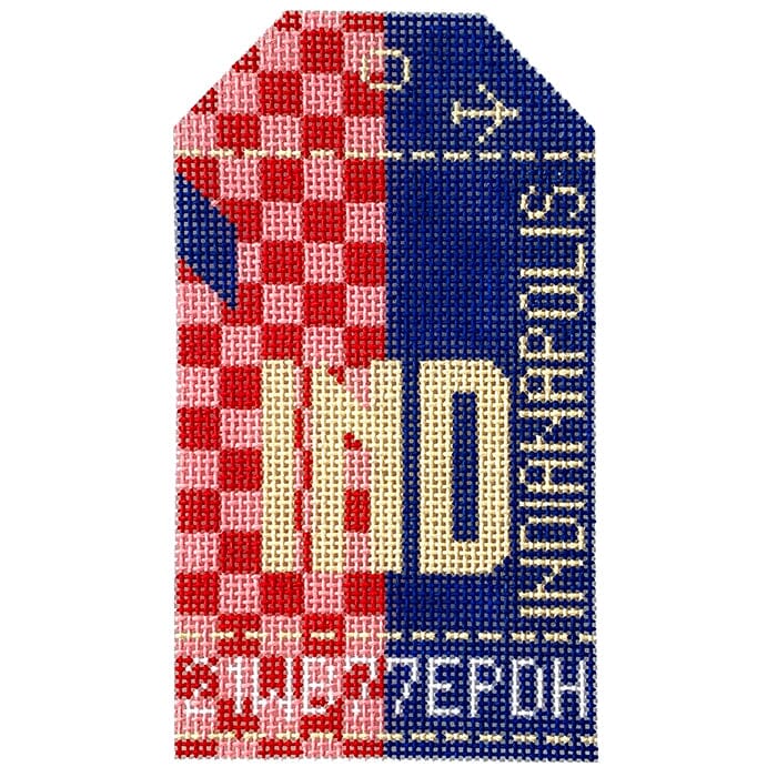 Indianapolis IND Travel Tag Painted Canvas Hedgehog Needlepoint - 1