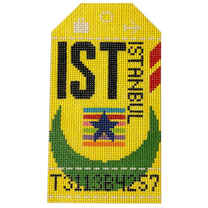 Istanbul IST Retro Travel Tag Painted Canvas Hedgehog Needlepoint