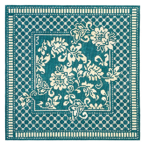 J Karen's Teal Damask Pillow 13 mesh Painted Canvas Whimsy & Grace - 1