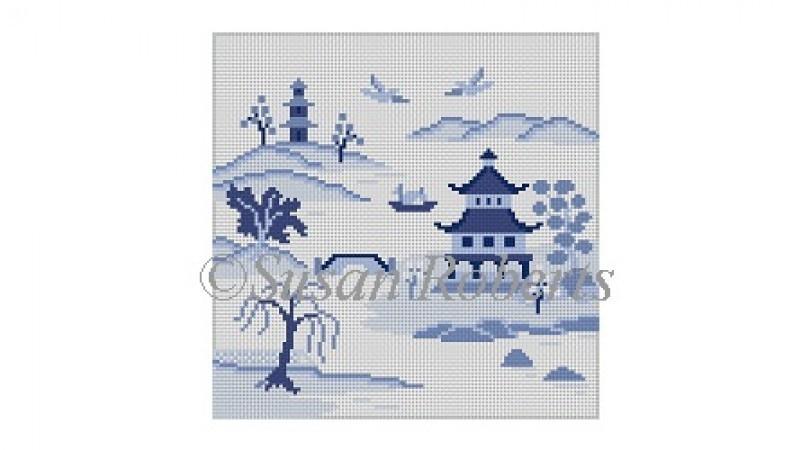 Japanese Inlet - Blues Painted Canvas Susan Roberts Needlepoint Designs, Inc.