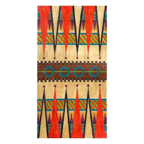 Jewel 3 Part Backgammon Set on 18 with Dice Cups, Dice & Game Pieces Painted Canvas Zecca