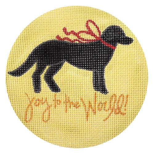 Joy to the World - Black Lab Gold Painted Canvas Camilla Moss