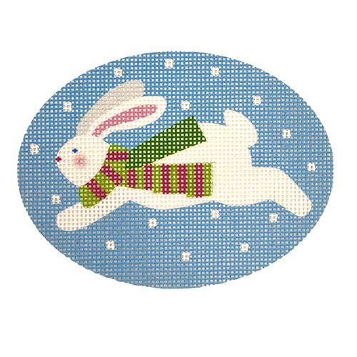 Jumping Bunny with Scarf on Blue Painted Canvas Pepperberry Designs