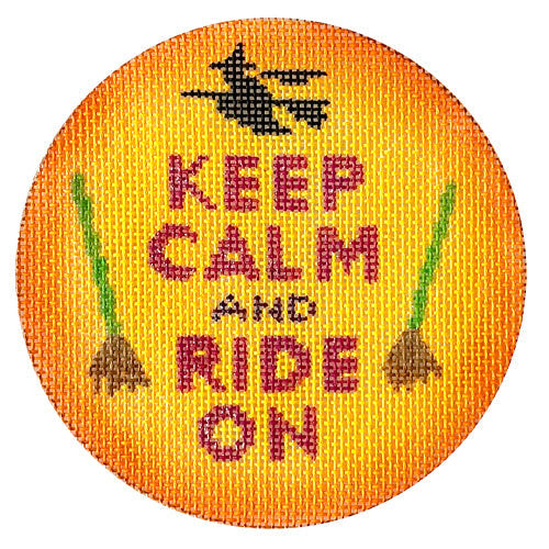 Keep Calm and Ride On Round (Halloween) Painted Canvas Kate Dickerson Needlepoint Collections - 1
