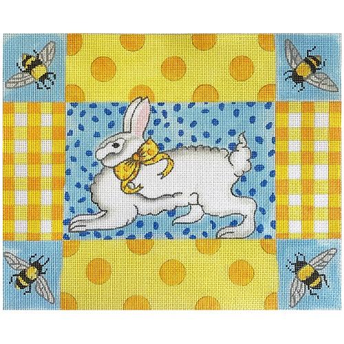 Kelly Rightsell - Running Bunny with Bees Painted Canvas Kate Dickerson Needlepoint Collections