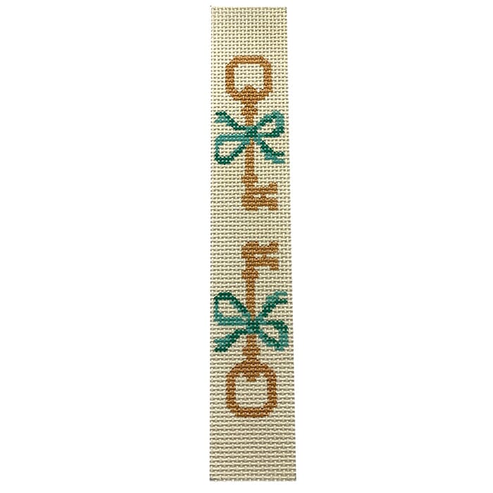 Key Keychain Ivory & Green Painted Canvas Le Point Studio - 1