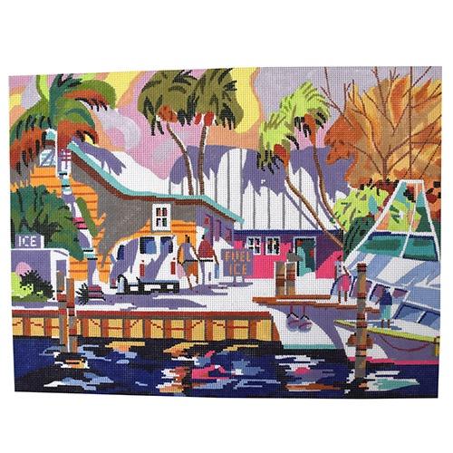 Key West Cruising Painted Canvas Purple Palm Designs - 1