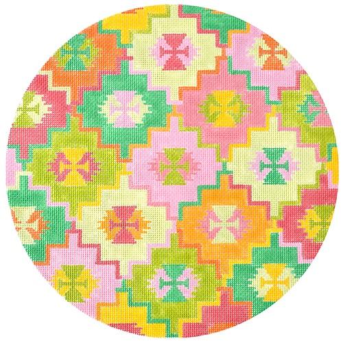 Kilim Round Summer Melons Palette Painted Canvas Kate Dickerson Needlepoint Collections - 1