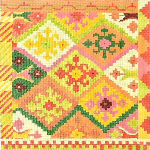 Kilim Square w/ Stepped Diamonds Desert Sunset Palette Painted Canvas Kate Dickerson Needlepoint Collections - 1