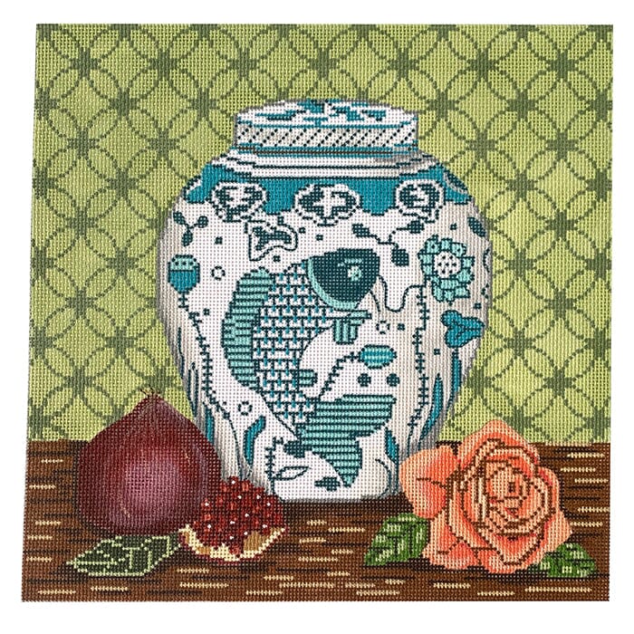 Koi Ginger Jar Painted Canvas Alice Peterson Company - 1
