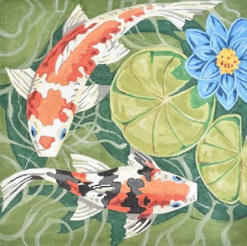 Koi Pond (left) on 13 Painted Canvas Labors of Love Needlepoint - 1