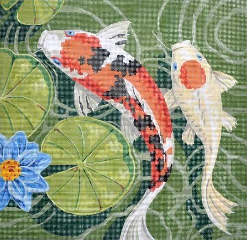 Koi Pond (right) on 13 Painted Canvas Labors of Love Needlepoint - 1