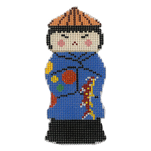 Kokeshi Doll Boy Painted Canvas Petite Sweets - 1