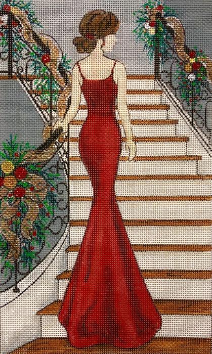 Lady in Christmas Red Painted Canvas Alice Peterson