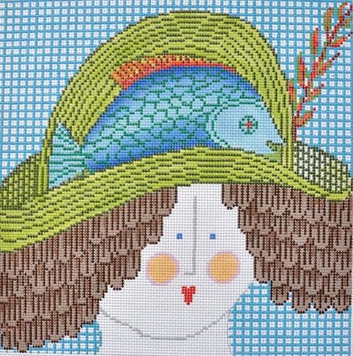 Lady with Hat Fish Painted Canvas CBK Needlepoint Collections - 1