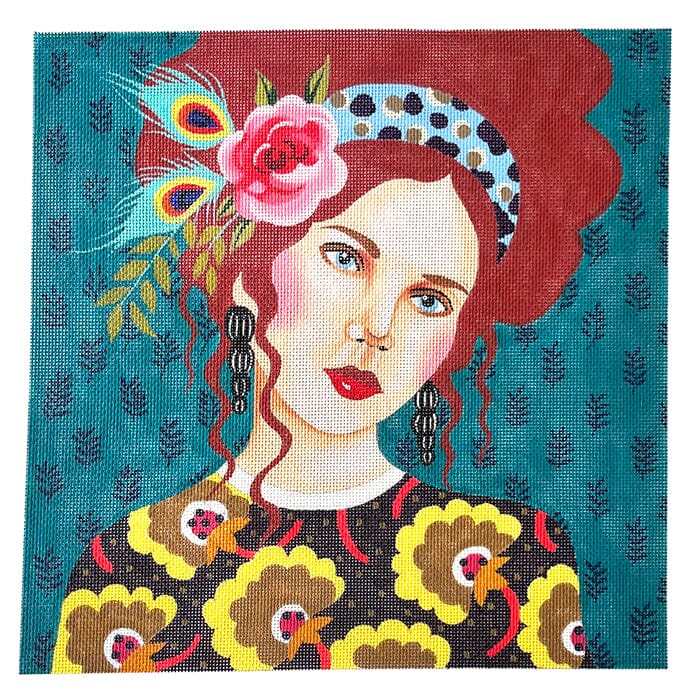 Lady with Turquoise Background Painted Canvas Colors of Praise - 1