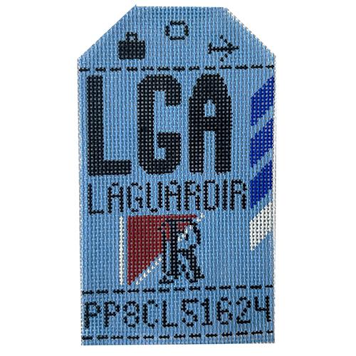 LaGuardia LGA Vintage Travel Tag Painted Canvas Hedgehog Needlepoint - 1