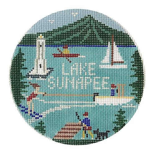 Lake Sunapee Round Painted Canvas Doolittle Stitchery - 1