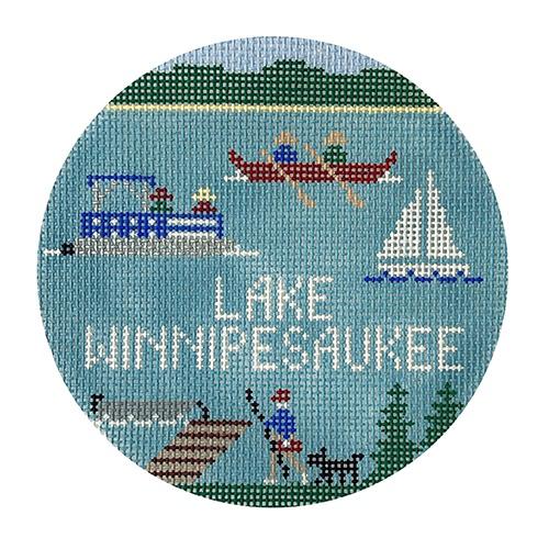 Lake Winnipesaukee Round Painted Canvas Doolittle Stitchery - 1