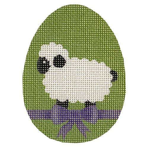 Lamb with Purple Bow Egg Painted Canvas Pepperberry Designs - 1