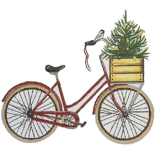 Large Christmas Bike with Tree Painted Canvas Painted Pony Designs - 1