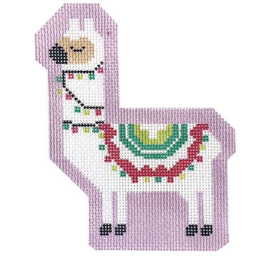 Larry the Llama on Lavender Painted Canvas Stitch Rock Designs - 1