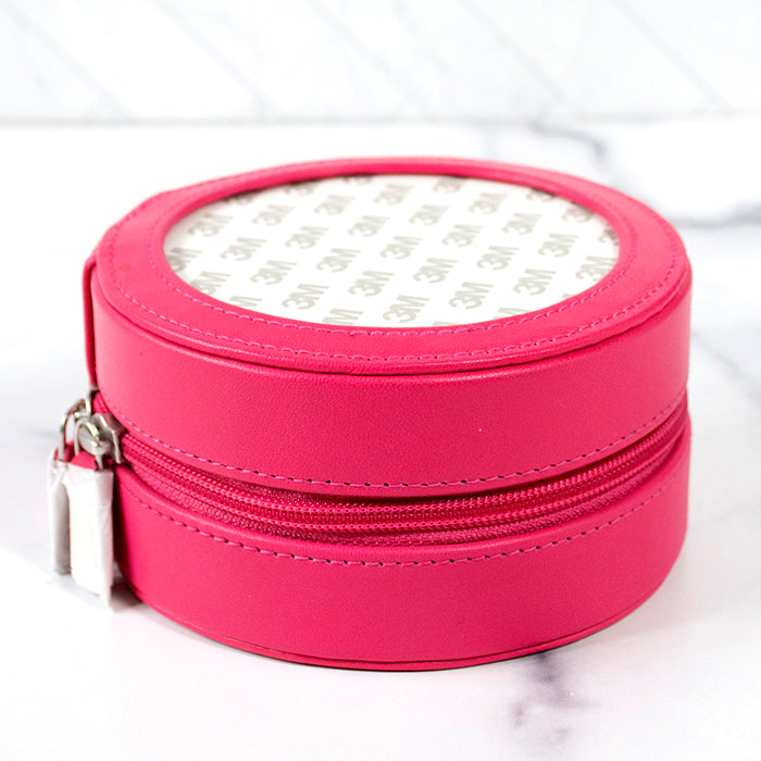 Leather 5 Round Jewelry Case - Hot Pink