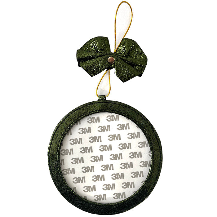 Leather Ornament Holder 5" Round - Green Metallic Leather Goods Planet Earth Leather