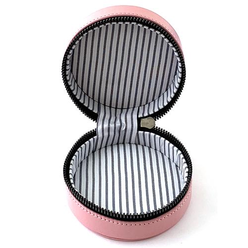 Leather Round Jewelry Case - Light Pink Leather Goods Planet Earth Leather