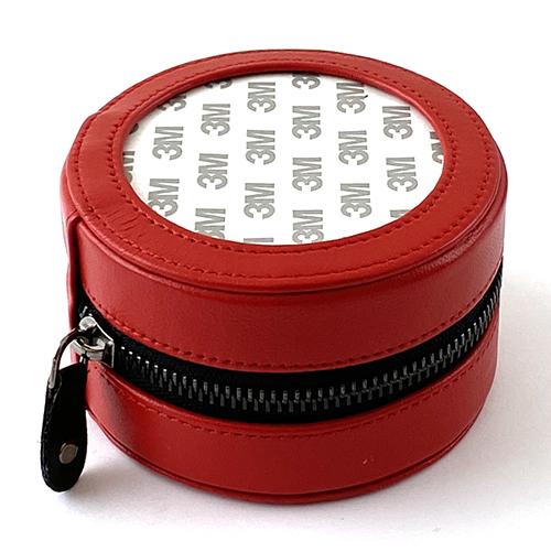 Leather Round Jewelry Case - Red Leather Goods Planet Earth Leather