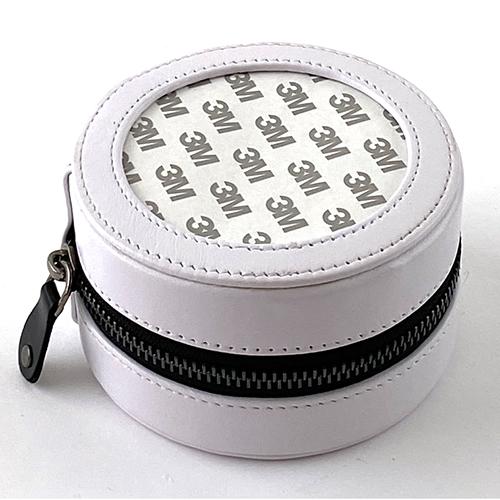 Leather Round Jewelry Case - White Leather Goods Planet Earth Leather