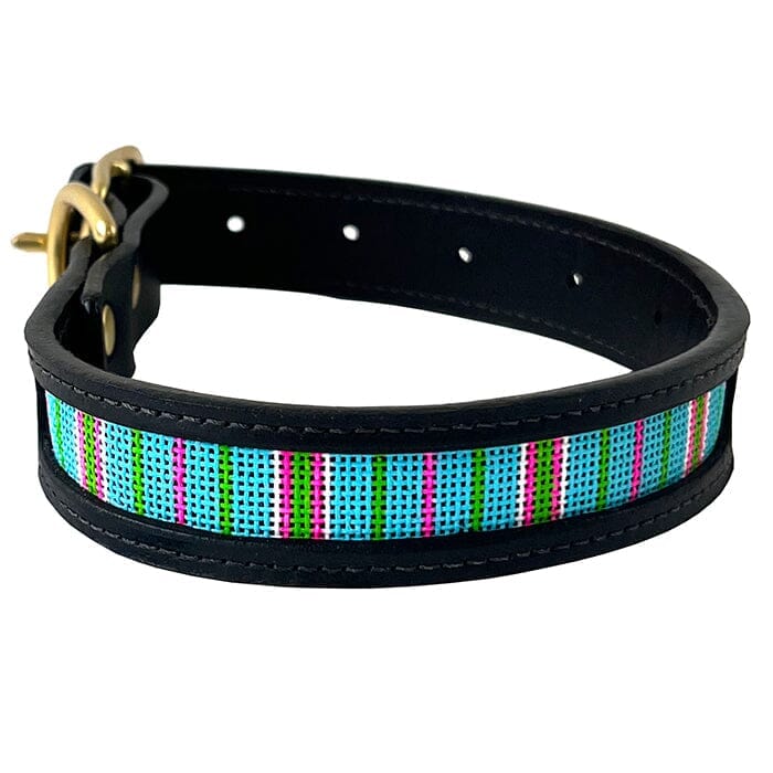 Leather Self Finishing Dog Collar Vintage Stripe Leather Goods DogGrin Design