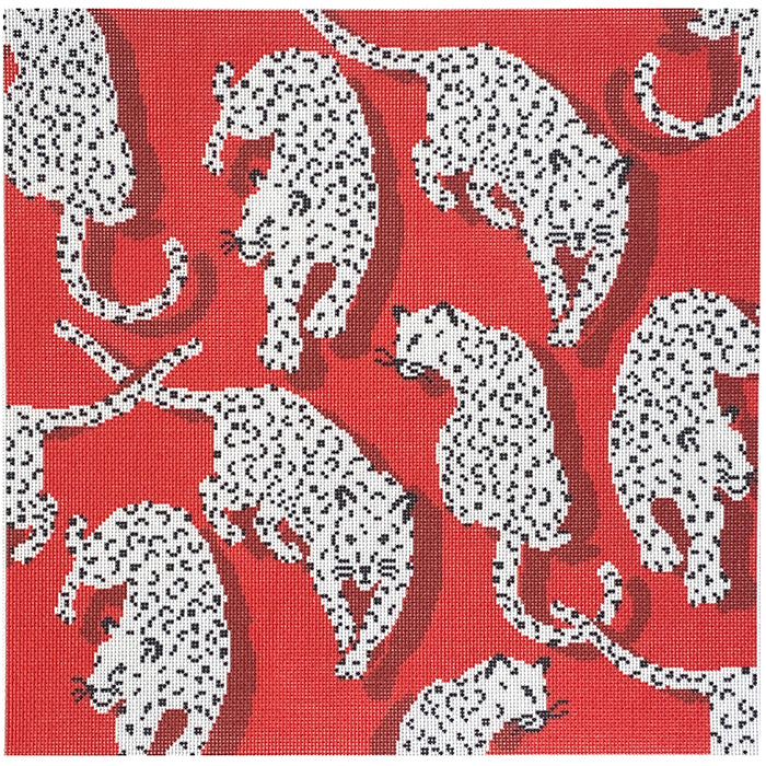 Leopard Pillow   Red Canvas Printed Canvas Needlepoint To Go