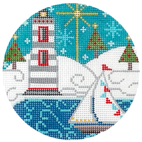 Lighthouse Round #2 DD Painted Canvas Danji Designs - 1
